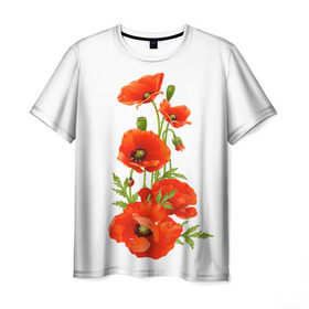Мужская футболка 3D с принтом Маки в Тюмени, 100% полиэфир | прямой крой, круглый вырез горловины, длина до линии бедер | field | flowers | poppies | poppy | red | wild | красные | мак | маки | поле | полевые | цветы