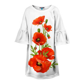 Детское платье 3D с принтом Маки в Тюмени, 100% полиэстер | прямой силуэт, чуть расширенный к низу. Круглая горловина, на рукавах — воланы | field | flowers | poppies | poppy | red | wild | красные | мак | маки | поле | полевые | цветы