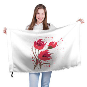 Флаг 3D с принтом Маки в Тюмени, 100% полиэстер | плотность ткани — 95 г/м2, размер — 67 х 109 см. Принт наносится с одной стороны | art | drawing | flowers | poppies | poppy | red | wild | wind | арт | ветер | красные | мак | маки | полевые | рисунок | цветы