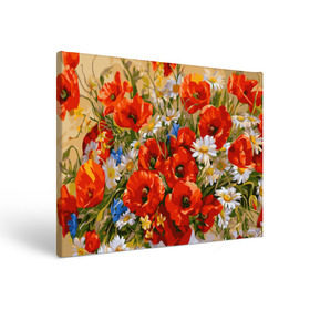 Холст прямоугольный с принтом Маки в Тюмени, 100% ПВХ |  | art | daisy | drawing | field | flowers | poppies | poppy | red | white | арт | белые | красные | мак | маки | полевые | рисунок | ромашки | цветы