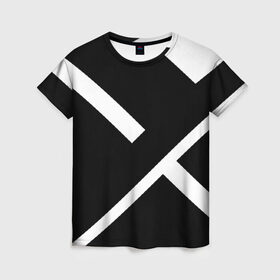 Женская футболка 3D с принтом Black and White в Тюмени, 100% полиэфир ( синтетическое хлопкоподобное полотно) | прямой крой, круглый вырез горловины, длина до линии бедер | белый | геометрия | полосы | черный