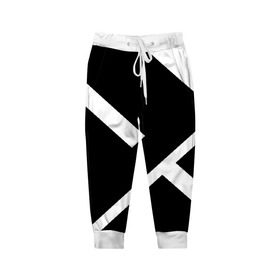 Детские брюки 3D с принтом Black and White в Тюмени, 100% полиэстер | манжеты по низу, эластичный пояс регулируется шнурком, по бокам два кармана без застежек, внутренняя часть кармана из мелкой сетки | белый | геометрия | полосы | черный