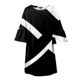Детское платье 3D с принтом Black and White в Тюмени, 100% полиэстер | прямой силуэт, чуть расширенный к низу. Круглая горловина, на рукавах — воланы | Тематика изображения на принте: белый | геометрия | полосы | черный