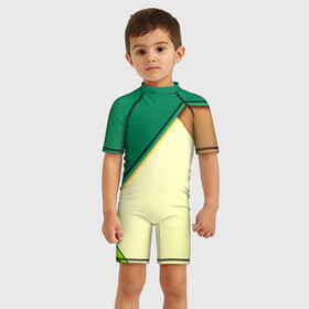 Детский купальный костюм 3D с принтом Material color в Тюмени, Полиэстер 85%, Спандекс 15% | застежка на молнии на спине | Тематика изображения на принте: желтый | зеленый | полосы