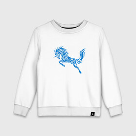 Детский свитшот хлопок с принтом Blue unicorn в Тюмени, 100% хлопок | круглый вырез горловины, эластичные манжеты, пояс и воротник | вектор | грива | единорог | животное | конь | прыгающий | рог | синий | скачущий | существо | тату