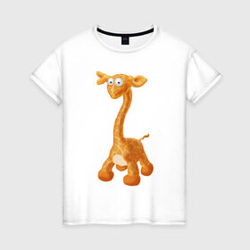Женская футболка хлопок с принтом Луша жираф в Тюмени, 100% хлопок | прямой крой, круглый вырез горловины, длина до линии бедер, слегка спущенное плечо | арт | животные | жираф | игрушки
