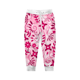 Детские брюки 3D с принтом Розовые цветы в Тюмени, 100% полиэстер | манжеты по низу, эластичный пояс регулируется шнурком, по бокам два кармана без застежек, внутренняя часть кармана из мелкой сетки | Тематика изображения на принте: арт | розовый | цветы