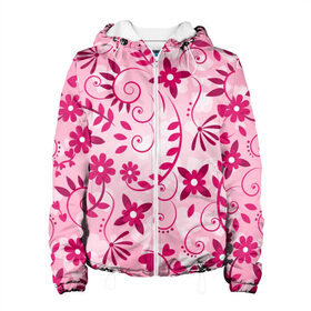 Женская куртка 3D с принтом Розовые цветы в Тюмени, ткань верха — 100% полиэстер, подклад — флис | прямой крой, подол и капюшон оформлены резинкой с фиксаторами, два кармана без застежек по бокам, один большой потайной карман на груди. Карман на груди застегивается на липучку | арт | розовый | цветы