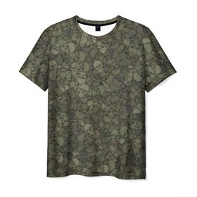 Мужская футболка 3D с принтом Камуфляж с черепами 2 в Тюмени, 100% полиэфир | прямой крой, круглый вырез горловины, длина до линии бедер | Тематика изображения на принте: зеленый | паттерн | темно зеленый | темный