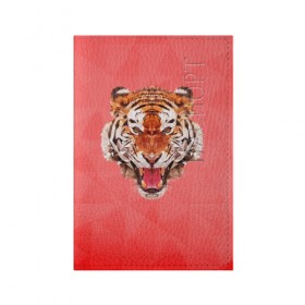 Обложка для паспорта матовая кожа с принтом Полигональный Тигр в Тюмени, натуральная матовая кожа | размер 19,3 х 13,7 см; прозрачные пластиковые крепления | красный | полигоны | тигр