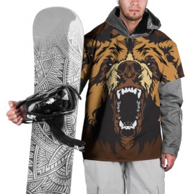 Накидка на куртку 3D с принтом Медведь в Тюмени, 100% полиэстер |  | animal | bear | beast | brown | face | fangs | head | taiga | teeth | wild | бурый | голова | дикий | животное | зверь | клыки | медведь | оскал | тайга