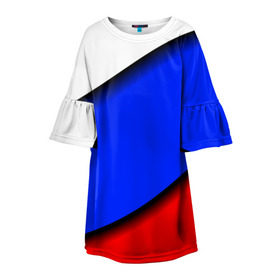 Детское платье 3D с принтом Российский флаг в Тюмени, 100% полиэстер | прямой силуэт, чуть расширенный к низу. Круглая горловина, на рукавах — воланы | косой | наклонный | триколор
