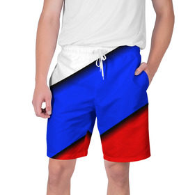 Мужские шорты 3D с принтом Российский флаг в Тюмени,  полиэстер 100% | прямой крой, два кармана без застежек по бокам. Мягкая трикотажная резинка на поясе, внутри которой широкие завязки. Длина чуть выше колен | косой | наклонный | триколор