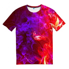 Мужская футболка 3D с принтом Огненная стихия в Тюмени, 100% полиэфир | прямой крой, круглый вырез горловины, длина до линии бедер | Тематика изображения на принте: дым | пламя | цветок | яркий