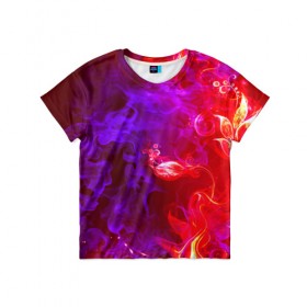 Детская футболка 3D с принтом Огненная стихия в Тюмени, 100% гипоаллергенный полиэфир | прямой крой, круглый вырез горловины, длина до линии бедер, чуть спущенное плечо, ткань немного тянется | дым | пламя | цветок | яркий