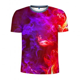Мужская футболка 3D спортивная с принтом Огненная стихия в Тюмени, 100% полиэстер с улучшенными характеристиками | приталенный силуэт, круглая горловина, широкие плечи, сужается к линии бедра | Тематика изображения на принте: дым | пламя | цветок | яркий