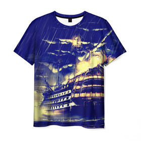 Мужская футболка 3D с принтом Корабль в Тюмени, 100% полиэфир | прямой крой, круглый вырез горловины, длина до линии бедер | дождь | парусник | судно | фрегат