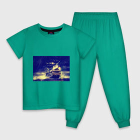 Детская пижама хлопок с принтом Корабль в Тюмени, 100% хлопок |  брюки и футболка прямого кроя, без карманов, на брюках мягкая резинка на поясе и по низу штанин
 | Тематика изображения на принте: дождь | парусник | судно | фрегат