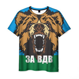 Мужская футболка 3D с принтом ВДВ в Тюмени, 100% полиэфир | прямой крой, круглый вырез горловины, длина до линии бедер | airborne troops | animal | bear | flag | head | teeth | tusks | walrus | вдв | голова | животное | клыки | медведь | оскал | флаг