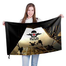 Флаг 3D с принтом ВДВ в Тюмени, 100% полиэстер | плотность ткани — 95 г/м2, размер — 67 х 109 см. Принт наносится с одной стороны | десантники | небо | парашют | прыжок | эмблема