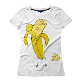 Женская футболка 3D с принтом Банан в Тюмени, 100% полиэфир ( синтетическое хлопкоподобное полотно) | прямой крой, круглый вырез горловины, длина до линии бедер | грустный | фрукты