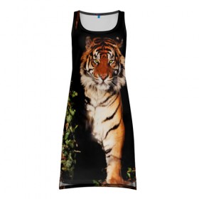 Платье-майка 3D с принтом Тигр в Тюмени, 100% полиэстер | полуприлегающий силуэт, широкие бретели, круглый вырез горловины, удлиненный подол сзади. | дикая кошка | лес | природа | тигр | хищник