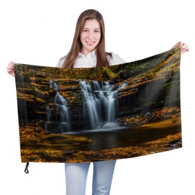 Флаг 3D с принтом Водопад в Тюмени, 100% полиэстер | плотность ткани — 95 г/м2, размер — 67 х 109 см. Принт наносится с одной стороны | вода | лес | пейзаж | природа