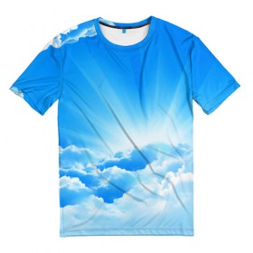 Мужская футболка 3D с принтом Небо в Тюмени, 100% полиэфир | прямой крой, круглый вырез горловины, длина до линии бедер | Тематика изображения на принте: небо | облако | синяя | солнце