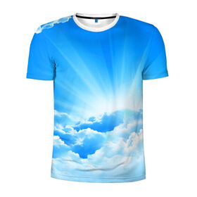 Мужская футболка 3D спортивная с принтом Небо в Тюмени, 100% полиэстер с улучшенными характеристиками | приталенный силуэт, круглая горловина, широкие плечи, сужается к линии бедра | Тематика изображения на принте: небо | облако | синяя | солнце