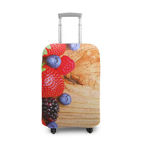 Чехол для чемодана 3D с принтом Ягодки в Тюмени, 86% полиэфир, 14% спандекс | двустороннее нанесение принта, прорези для ручек и колес | красная | малина | новая | ягода | ягодная