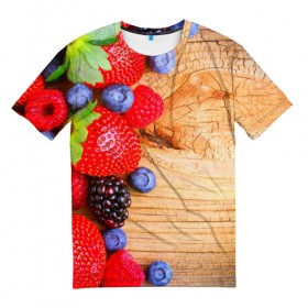 Мужская футболка 3D с принтом Ягодки в Тюмени, 100% полиэфир | прямой крой, круглый вырез горловины, длина до линии бедер | красная | малина | новая | ягода | ягодная