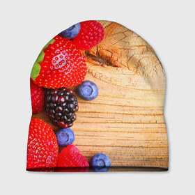 Шапка 3D с принтом Ягодки в Тюмени, 100% полиэстер | универсальный размер, печать по всей поверхности изделия | красная | малина | новая | ягода | ягодная