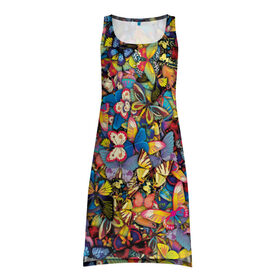 Платье-майка 3D с принтом Бабочки в Тюмени, 100% полиэстер | полуприлегающий силуэт, широкие бретели, круглый вырез горловины, удлиненный подол сзади. | лето | насекомые | цветы