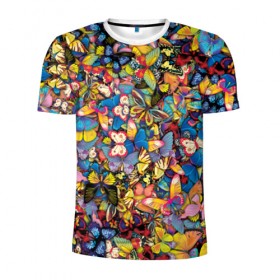 Мужская футболка 3D спортивная с принтом Бабочки в Тюмени, 100% полиэстер с улучшенными характеристиками | приталенный силуэт, круглая горловина, широкие плечи, сужается к линии бедра | лето | насекомые | цветы