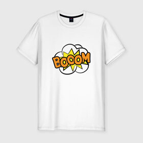 Мужская футболка премиум с принтом Бум! в Тюмени, 92% хлопок, 8% лайкра | приталенный силуэт, круглый вырез ворота, длина до линии бедра, короткий рукав | 3d | клевый принт | комикс | комиксы