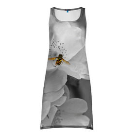 Платье-майка 3D с принтом Пчела на цветах в Тюмени, 100% полиэстер | полуприлегающий силуэт, широкие бретели, круглый вырез горловины, удлиненный подол сзади. | лепестки | цветы
