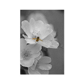 Обложка для паспорта матовая кожа с принтом Пчела на цветах в Тюмени, натуральная матовая кожа | размер 19,3 х 13,7 см; прозрачные пластиковые крепления | Тематика изображения на принте: лепестки | цветы