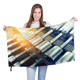 Флаг 3D с принтом Гантели в Тюмени, 100% полиэстер | плотность ткани — 95 г/м2, размер — 67 х 109 см. Принт наносится с одной стороны | гантели | мощь | сила | спорт