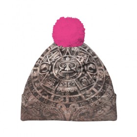 Шапка 3D c помпоном с принтом Народ Майя в Тюмени, 100% полиэстер | универсальный размер, печать по всей поверхности изделия | декор | древний | дух | монстр | символ | существо | текстуры индийские | украшения | элемент