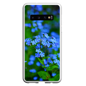 Чехол для Samsung Galaxy S10 с принтом Синие цветы в Тюмени, Силикон | Область печати: задняя сторона чехла, без боковых панелей | Тематика изображения на принте: лепестки | прикольные картинки | цветочки | цветы