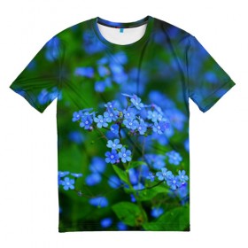 Мужская футболка 3D с принтом Синие цветы в Тюмени, 100% полиэфир | прямой крой, круглый вырез горловины, длина до линии бедер | Тематика изображения на принте: лепестки | прикольные картинки | цветочки | цветы