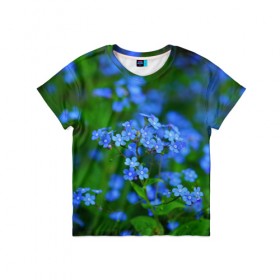 Детская футболка 3D с принтом Синие цветы в Тюмени, 100% гипоаллергенный полиэфир | прямой крой, круглый вырез горловины, длина до линии бедер, чуть спущенное плечо, ткань немного тянется | лепестки | прикольные картинки | цветочки | цветы