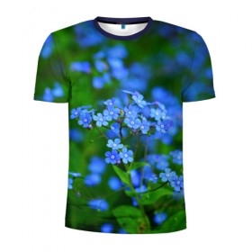 Мужская футболка 3D спортивная с принтом Синие цветы в Тюмени, 100% полиэстер с улучшенными характеристиками | приталенный силуэт, круглая горловина, широкие плечи, сужается к линии бедра | Тематика изображения на принте: лепестки | прикольные картинки | цветочки | цветы