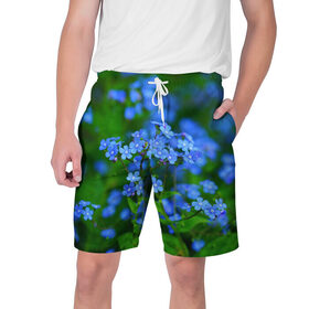 Мужские шорты 3D с принтом Синие цветы в Тюмени,  полиэстер 100% | прямой крой, два кармана без застежек по бокам. Мягкая трикотажная резинка на поясе, внутри которой широкие завязки. Длина чуть выше колен | лепестки | прикольные картинки | цветочки | цветы