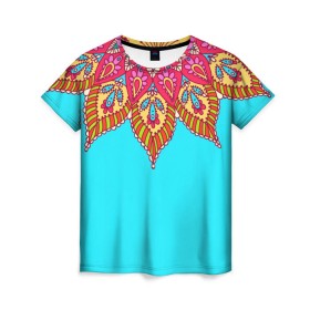 Женская футболка 3D с принтом Этно в Тюмени, 100% полиэфир ( синтетическое хлопкоподобное полотно) | прямой крой, круглый вырез горловины, длина до линии бедер | Тематика изображения на принте: tribal | абстракция | геометрия | лето | узоры | этника | этно