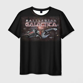 Мужская футболка 3D с принтом Battlestar Galactica в Тюмени, 100% полиэфир | прямой крой, круглый вырез горловины, длина до линии бедер | battlestar galactica | звездный крейсер галактика | космос | фантастика