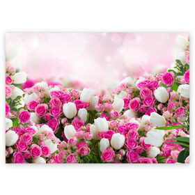 Поздравительная открытка с принтом Нежные розы в Тюмени, 100% бумага | плотность бумаги 280 г/м2, матовая, на обратной стороне линовка и место для марки
 | аромат | букет | вазон | великолепие | краски | красота | куст | нежность | природа | растения | розы | украшение | фауна | цветник | цветы