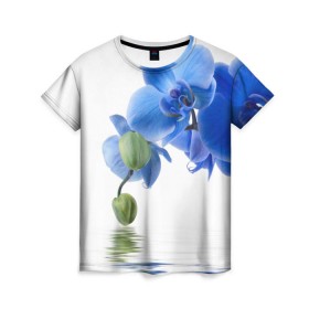 Женская футболка 3D с принтом Веточка орхидеи в Тюмени, 100% полиэфир ( синтетическое хлопкоподобное полотно) | прямой крой, круглый вырез горловины, длина до линии бедер | Тематика изображения на принте: ветка | красота | нежность | орхидея | природа | растение | фауна | цветок | цветы
