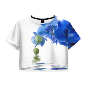 Женская футболка 3D укороченная с принтом Веточка орхидеи в Тюмени, 100% полиэстер | круглая горловина, длина футболки до линии талии, рукава с отворотами | ветка | красота | нежность | орхидея | природа | растение | фауна | цветок | цветы