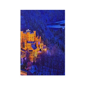 Обложка для паспорта матовая кожа с принтом Бавария в Тюмени, натуральная матовая кожа | размер 19,3 х 13,7 см; прозрачные пластиковые крепления | бавария | замок | лес | ночь